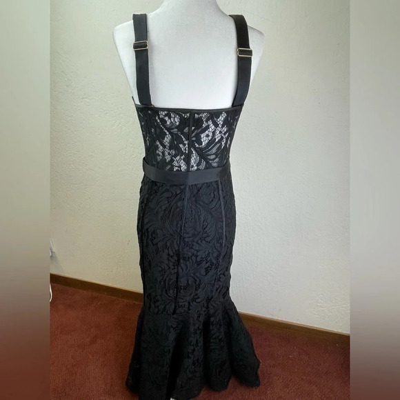 LEO LIN Clover Lace Bustier Ruffle Midi Dress in Black, size 8 Sleeveless - Picture 12 of 16